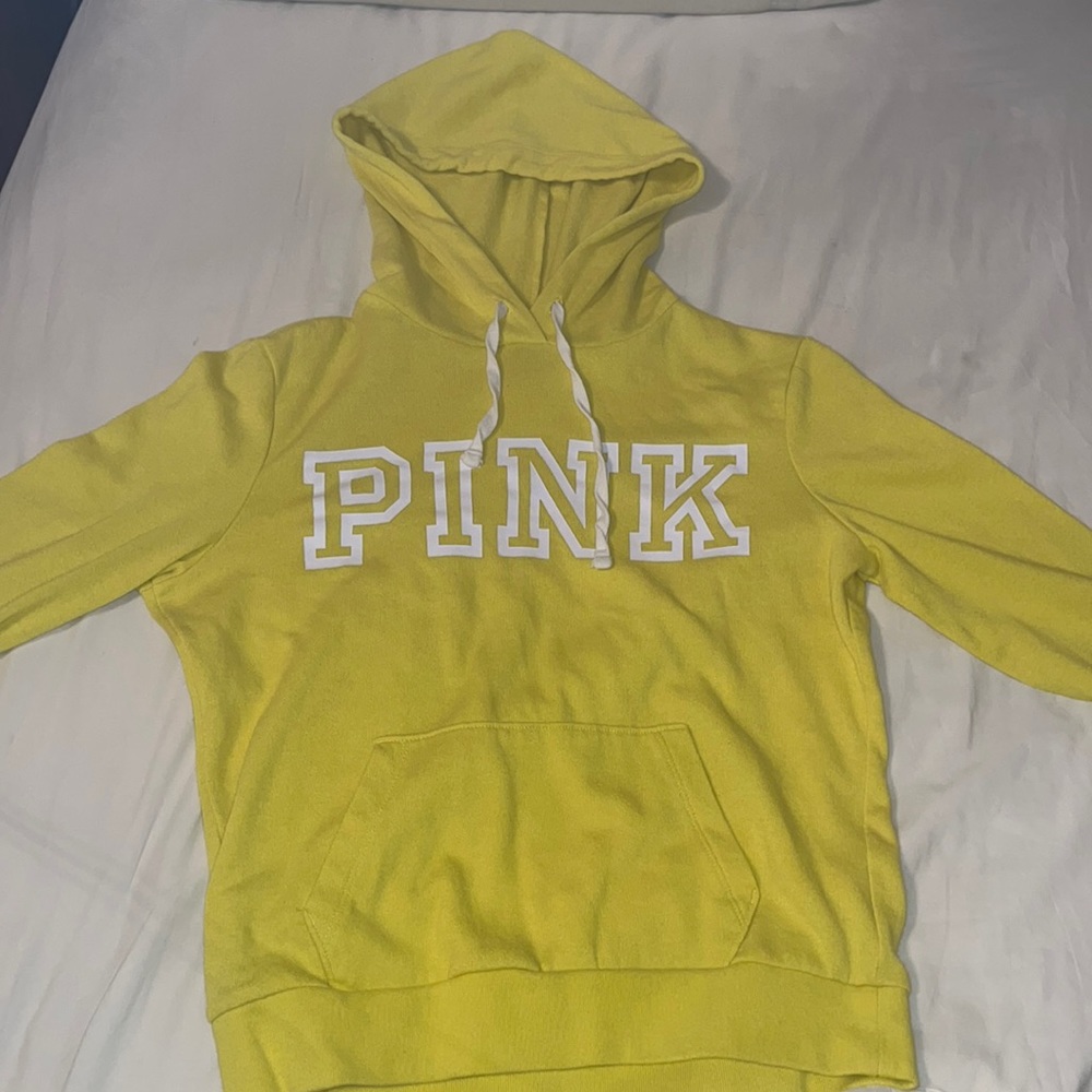 victoria's secret pink, yellow sweatshirt, size xs.